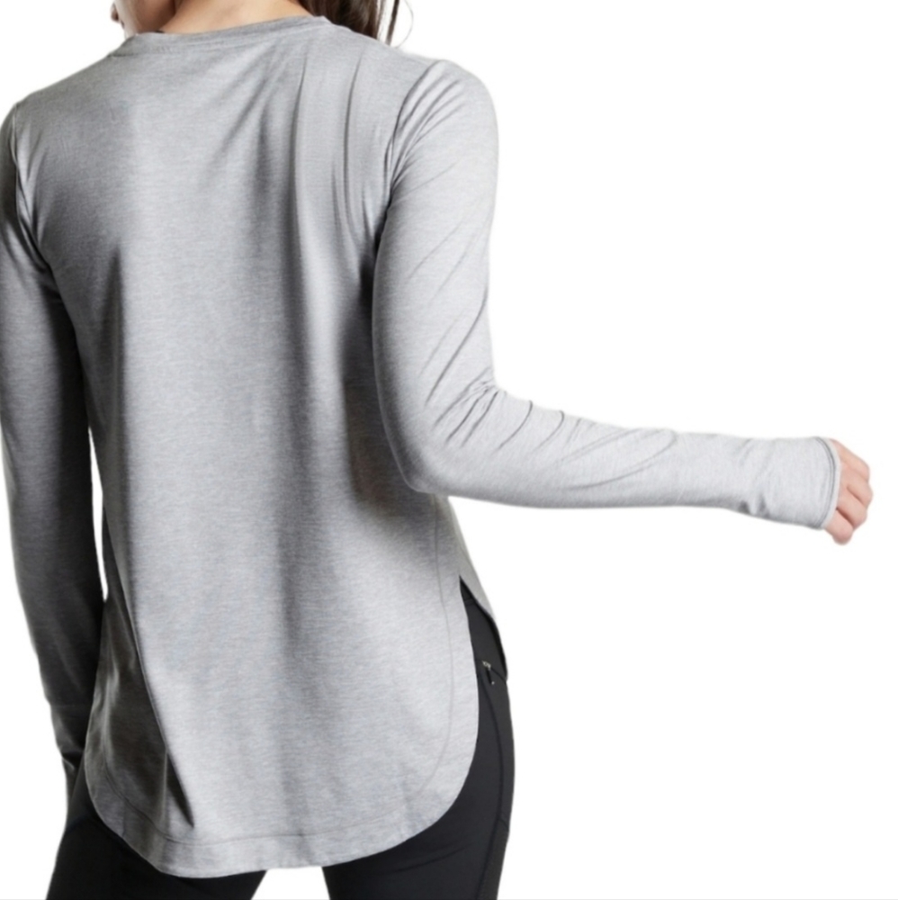 Athleta Uptempo Long Sleeve Thumbhole High-low Top Size LT Light Gray - Picture 2 of 14